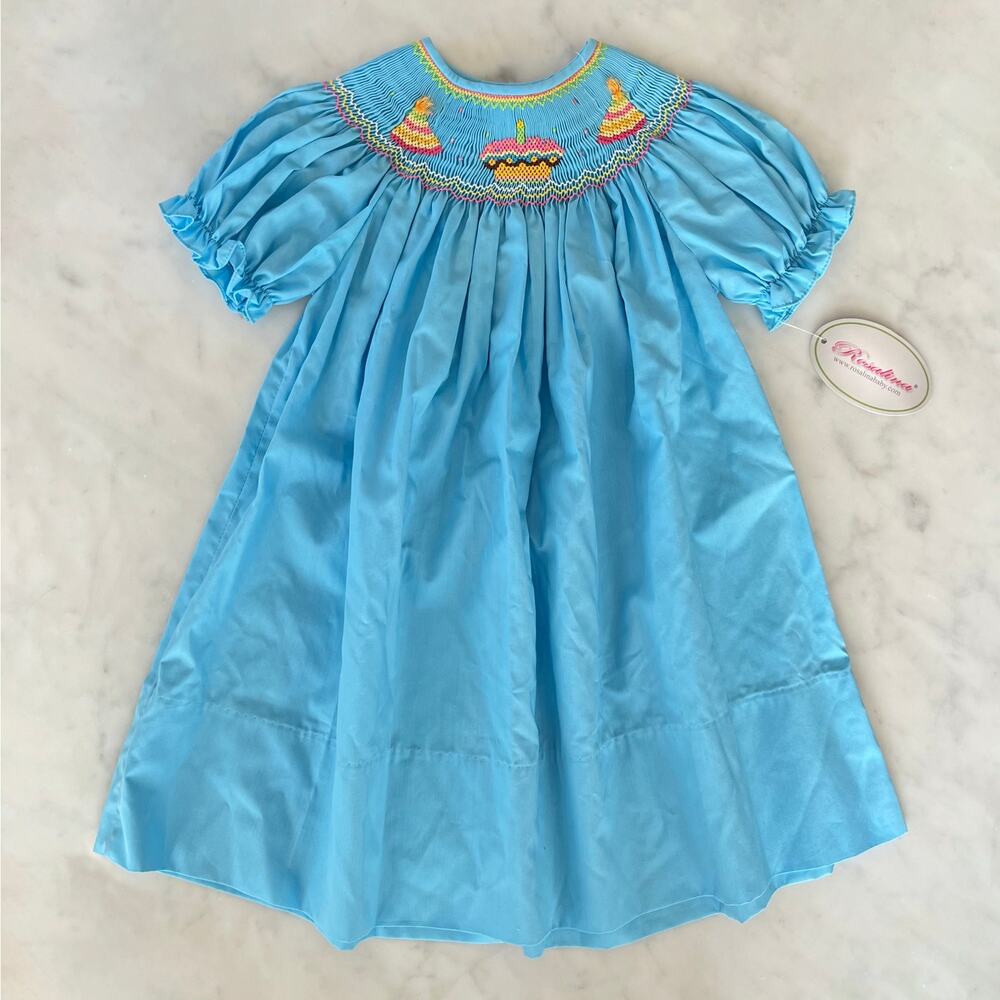 NWT Baby Girl Birthday Light Blue Smocked Embroidered Dress / 18M